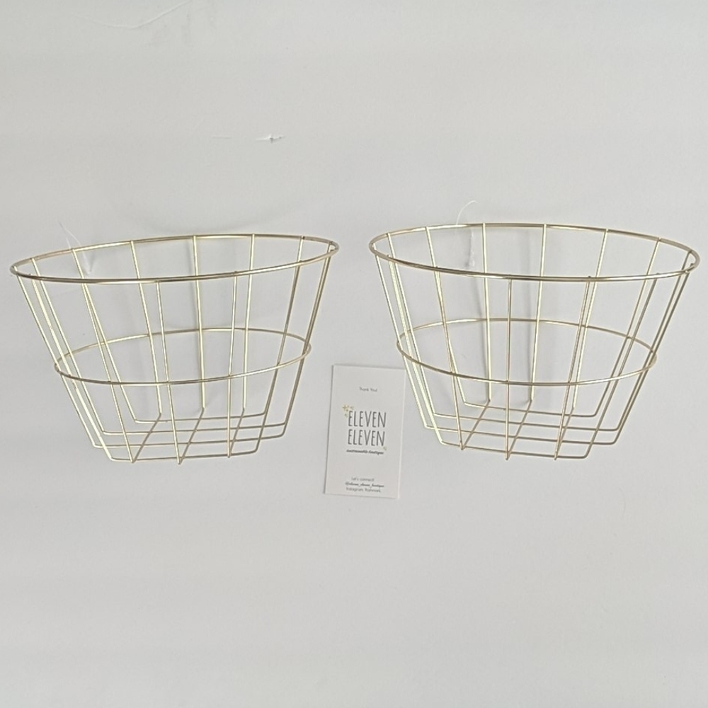Gold round wire organizer baskets 2 pack new